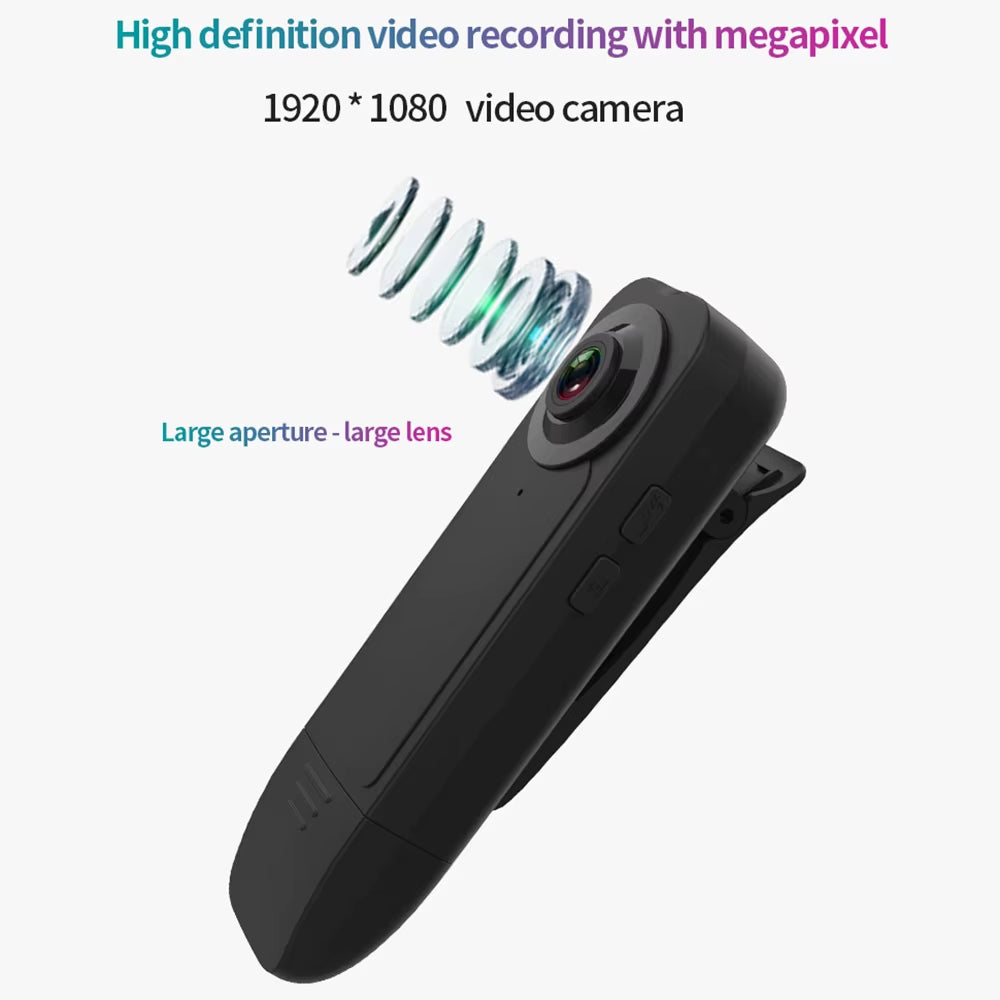 1080P Mini Body Camera with Audio Clip-On Video Recorder Wide Angle Video Camera Built-In Battery Night Vision Motion Detection