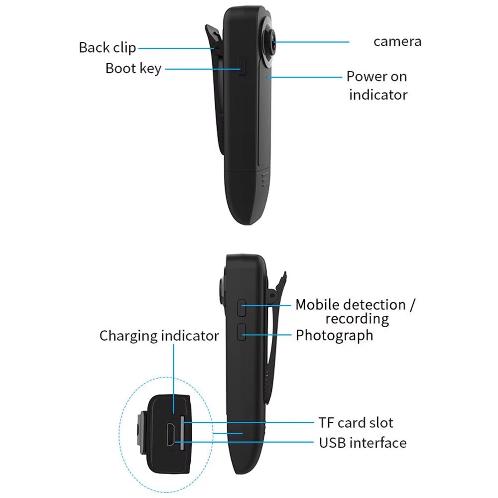 1080P Mini Body Camera with Audio Clip-On Video Recorder Wide Angle Video Camera Built-In Battery Night Vision Motion Detection